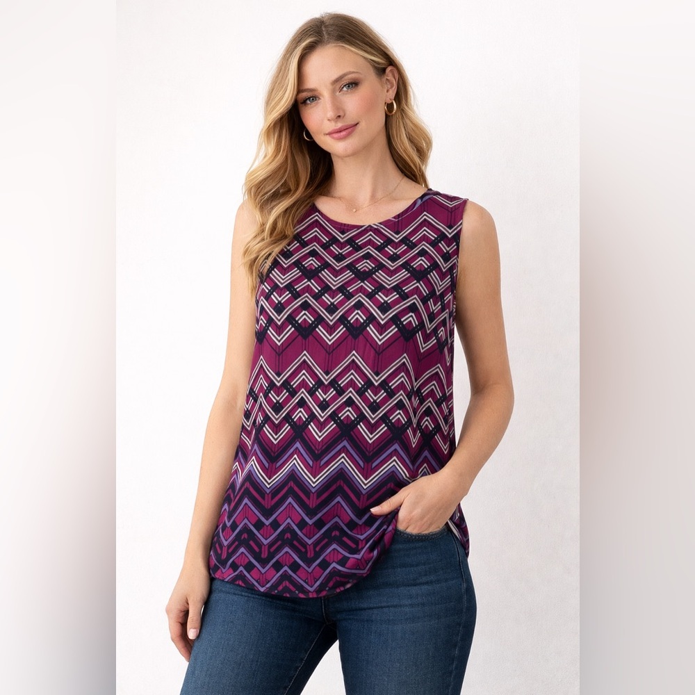 Banana Republic- Purple and Black Geometric Tank Blouse Size L